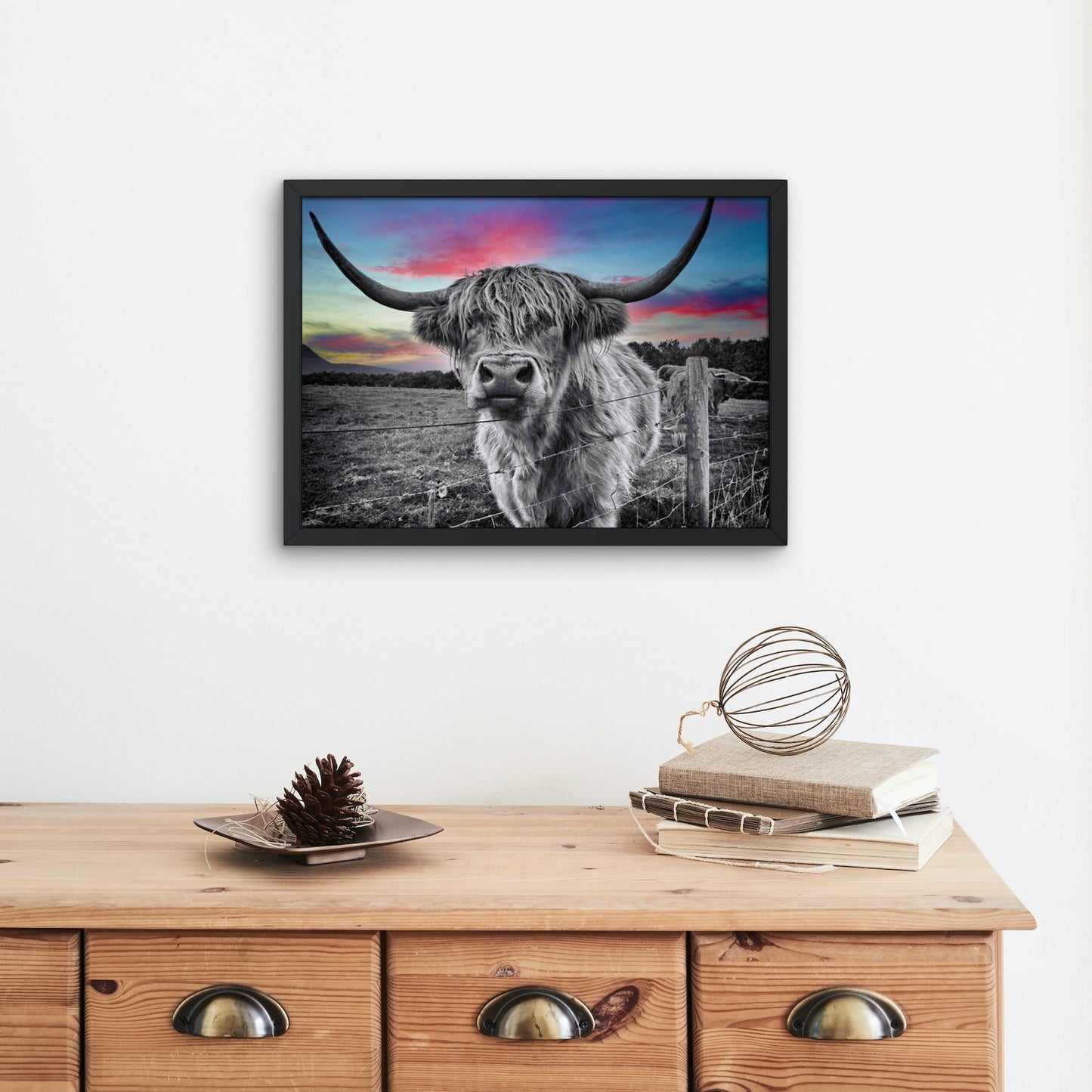 Dramatic Red Sky Highland Cow A3 Wall Art print