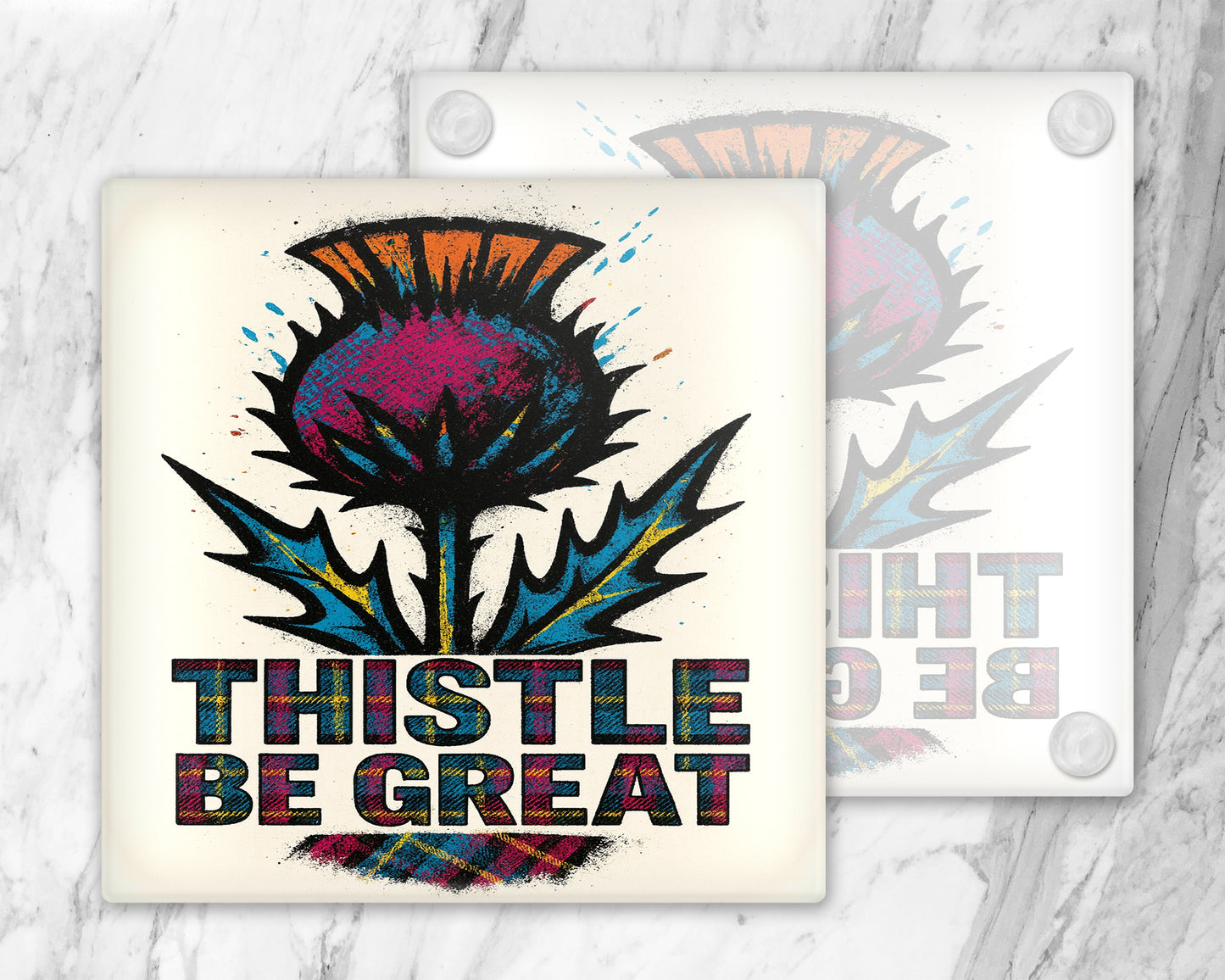 Colourful Scottish Pop Art Glass Coasters – Various Designs
