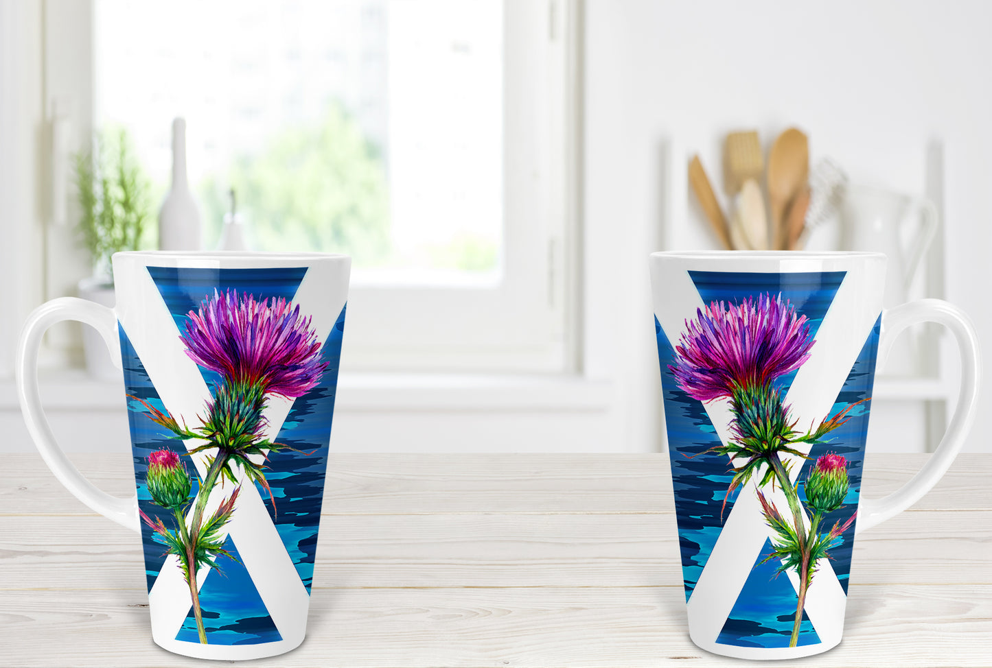 Scottish Saltire Thistle Ceramic 17oz Skinny Latte Mug, Thistle Latte Mug, Thistle Mug, Thistle Gift, Skinny Latte Mug, Scottish Gift