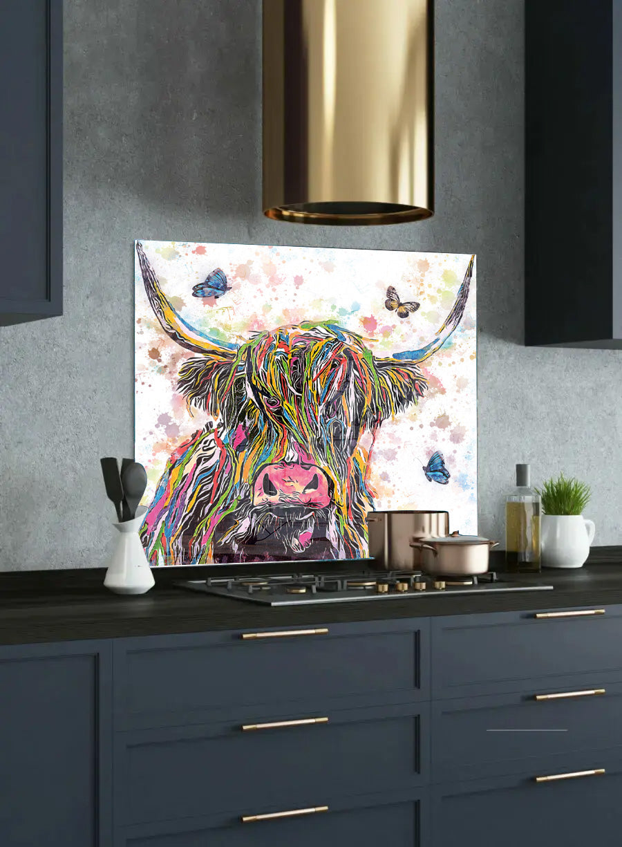Highland Cow Glass Kitchen Splashback