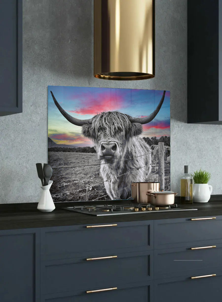 Highland Cow Glass Kitchen Splashback