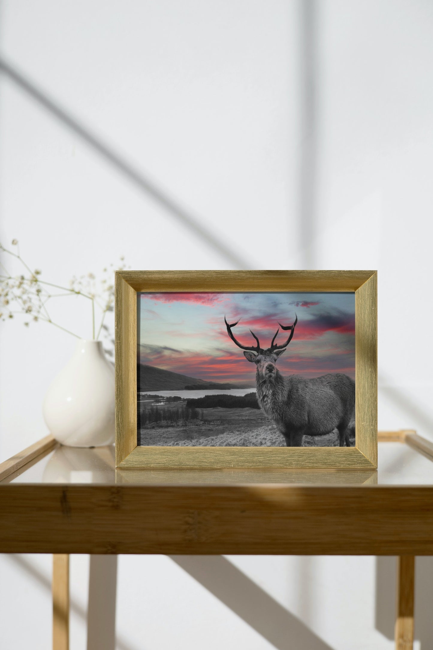 Dramatic Red Sky Stag A3 Wall Art print