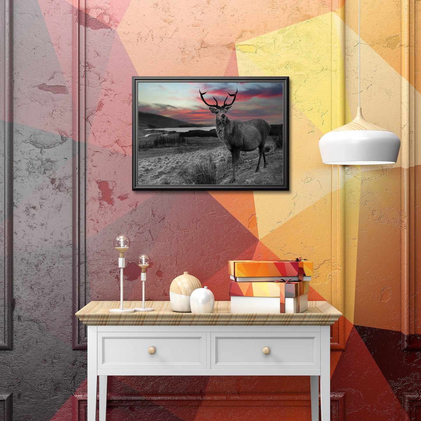 Dramatic Red Sky Stag A3 Wall Art print