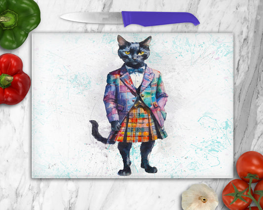 Tartan Cat Chopping Board, Worktop Saver, Pan Stand , Trivet