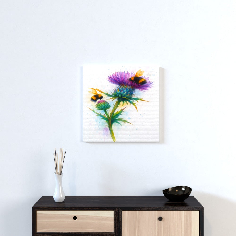 Thistle & Bee – Scottish Wildflower Watercolour Canvas Wall Art