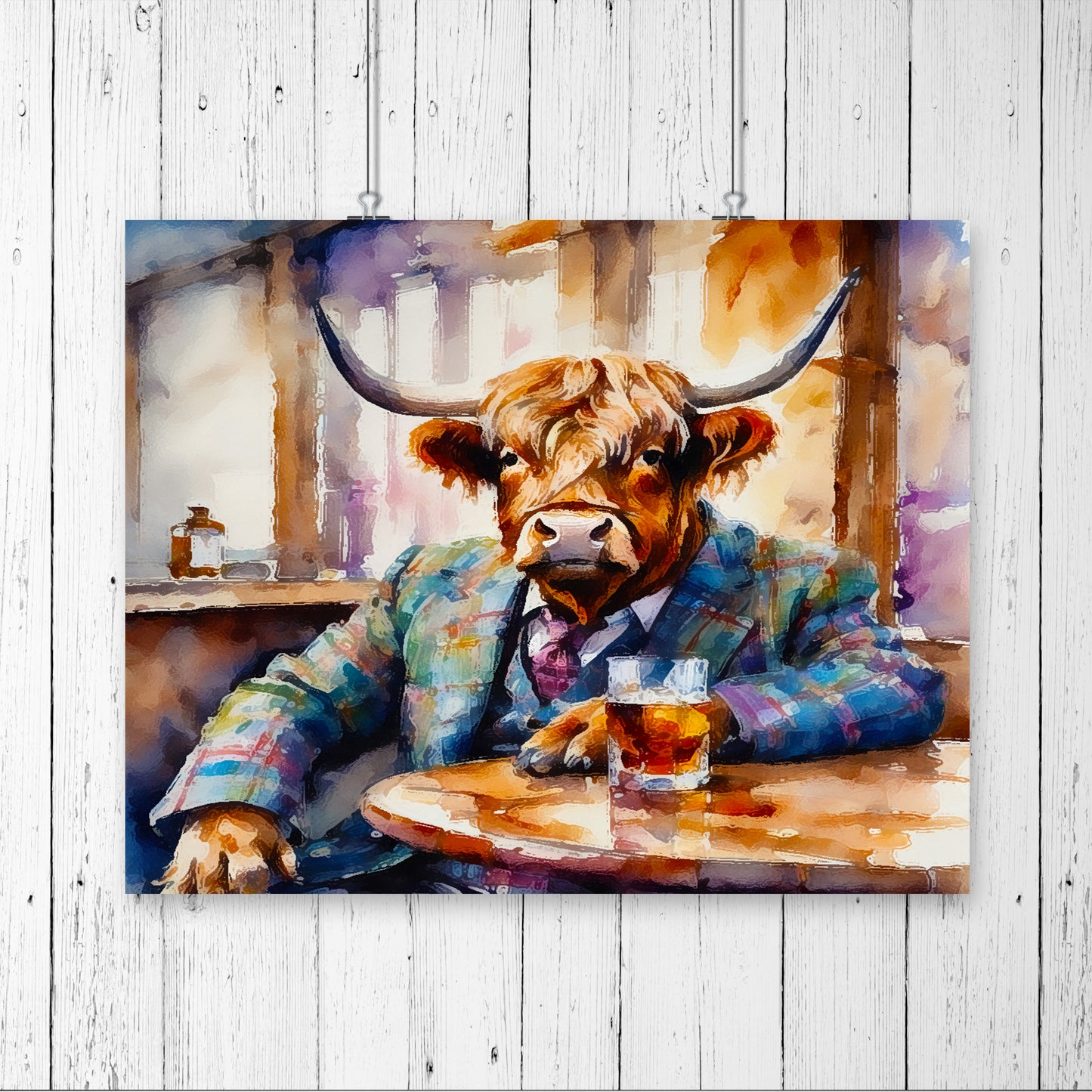 Highland Cow A Wee Dram A3 Wall Art print