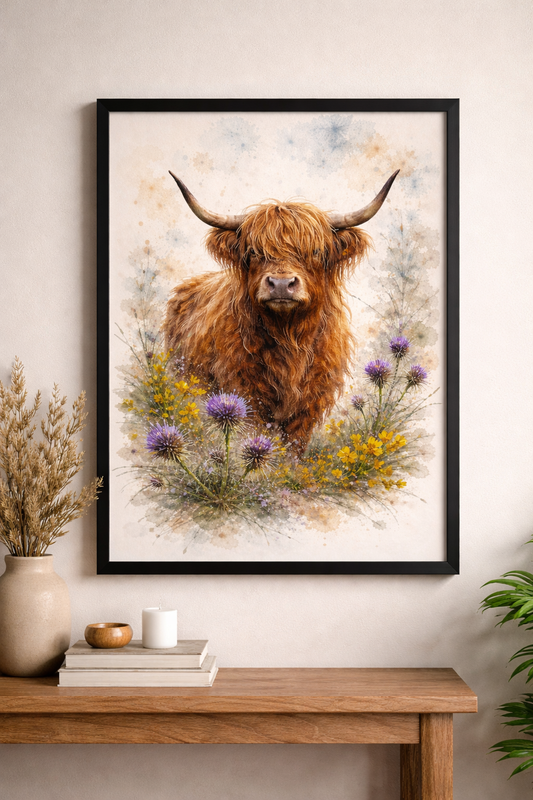 Whispers of the Wild – Highland Cow Watercolour Art Print