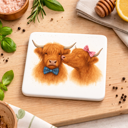 Kissing Cows Ceramic Coasters – Set of 4