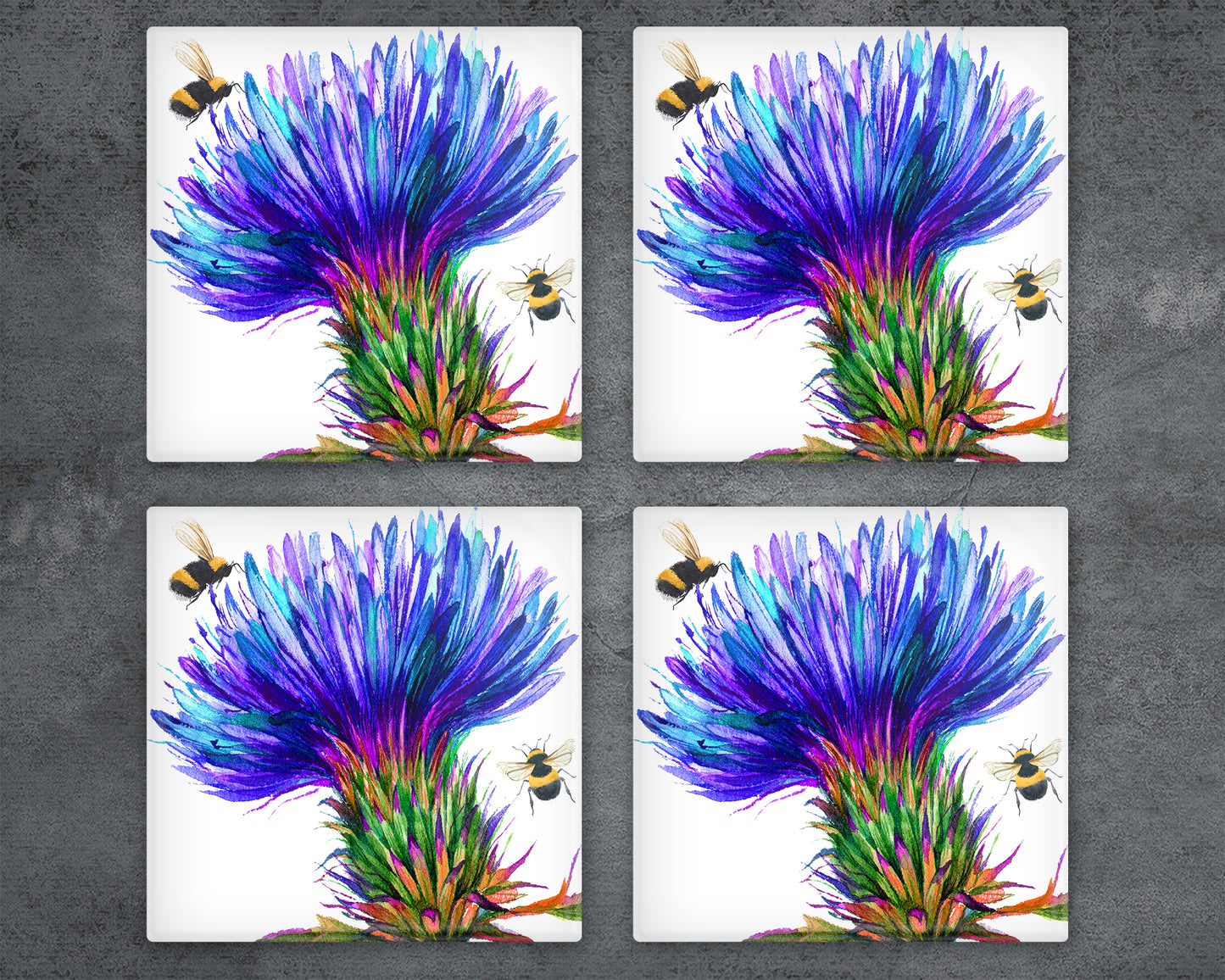 Thistle and Bees Glass Coaster, Drinks Holder, Buzzy Bees Coaster, Scotland, Scottish Gift, Buzzy Bees Gift