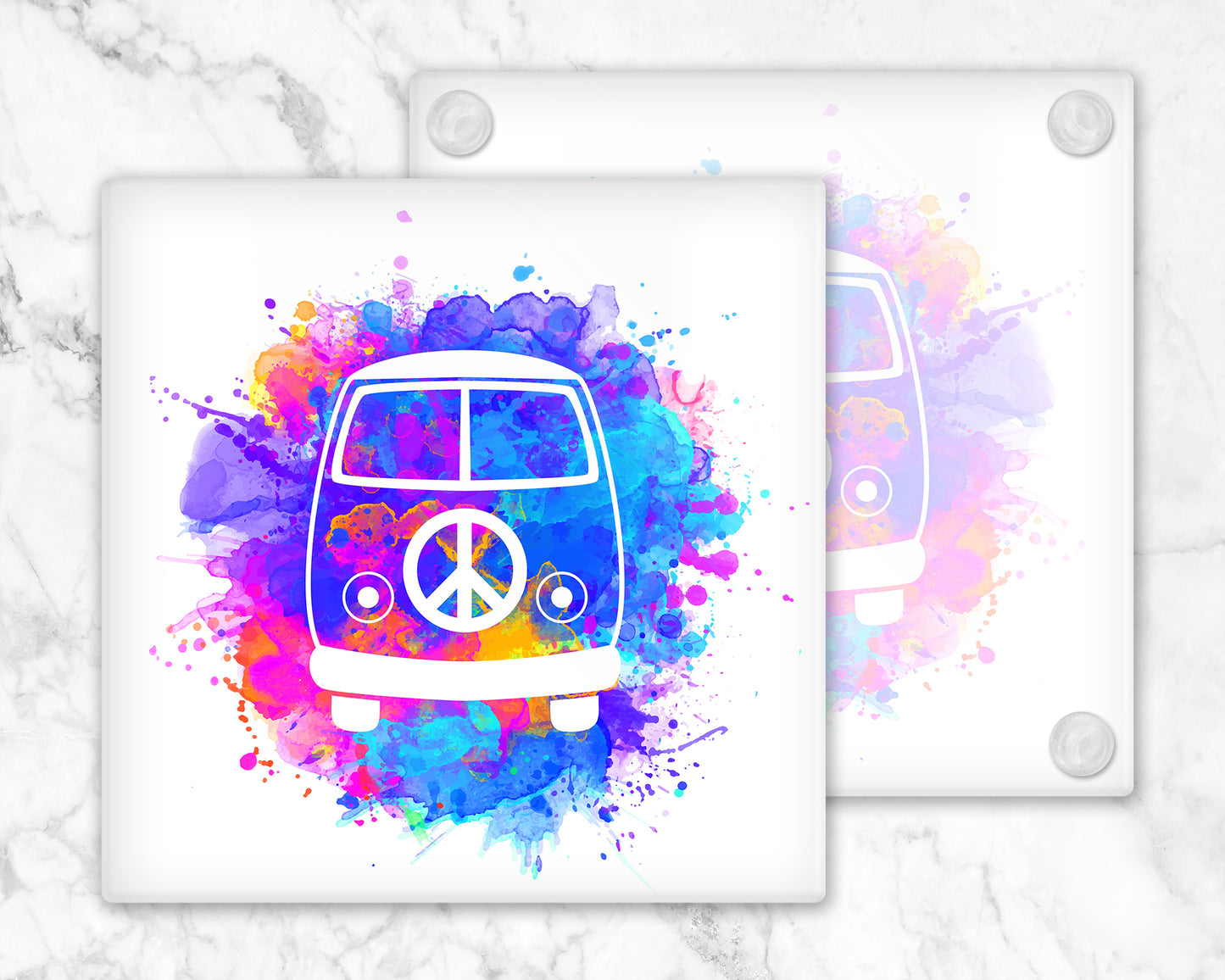 Colourful Campervan Glass Coaster, Drinks Holder, Campervan Coaster, VW Campervan, Hippy Vibes, Campervan Gift