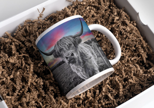 Dramatic Red Sky Highland Cow Tea Coffee Ceramic Mug