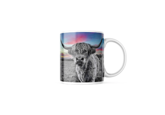 Dramatic Red Sky Highland Cow Tea Coffee Ceramic Mug