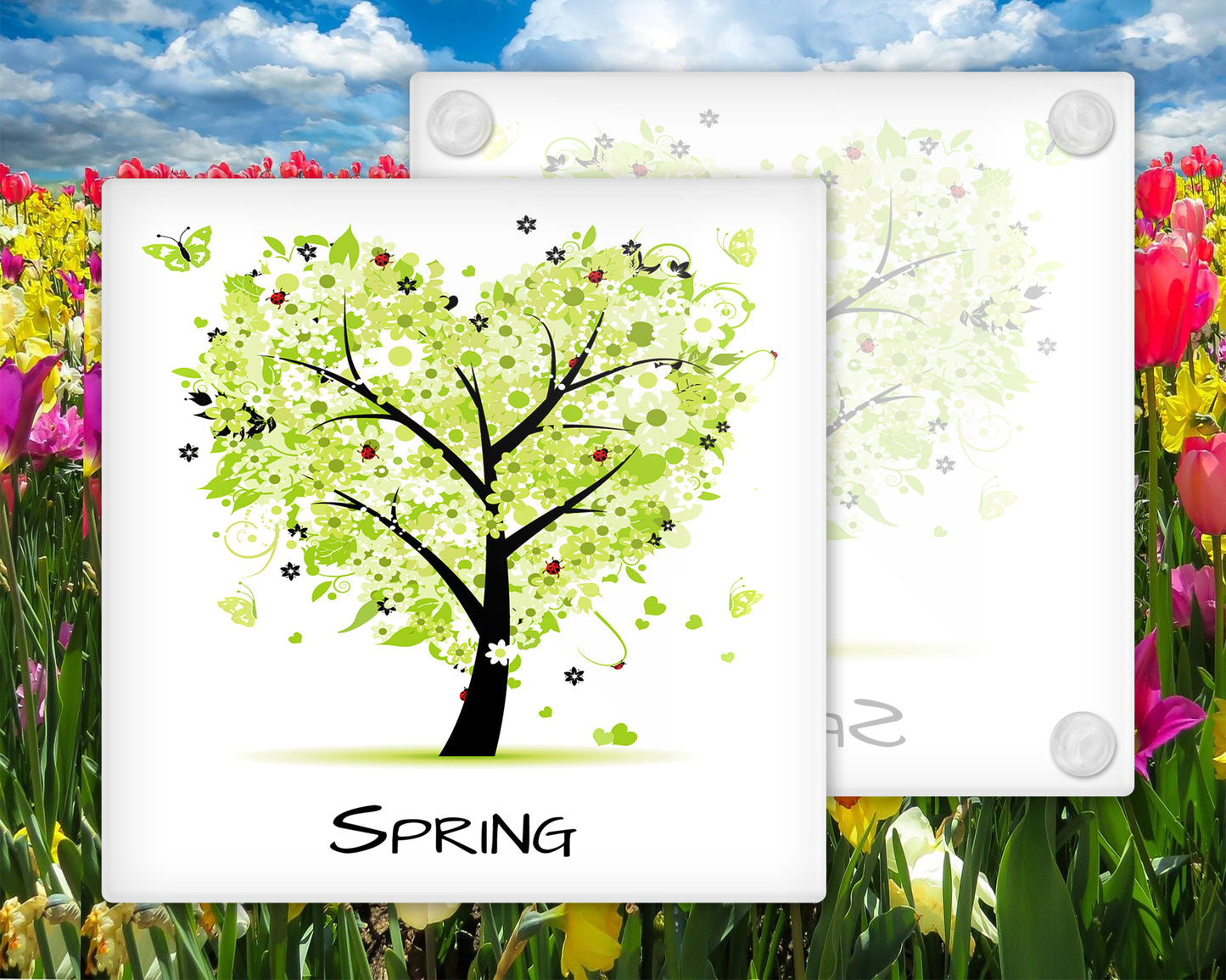 Four Seasons Glass Coaster Drinks Holder, Winter, Spring, Summer, Autumn, Four Seasons Coaster, Four Seasons, Kitchen Decor