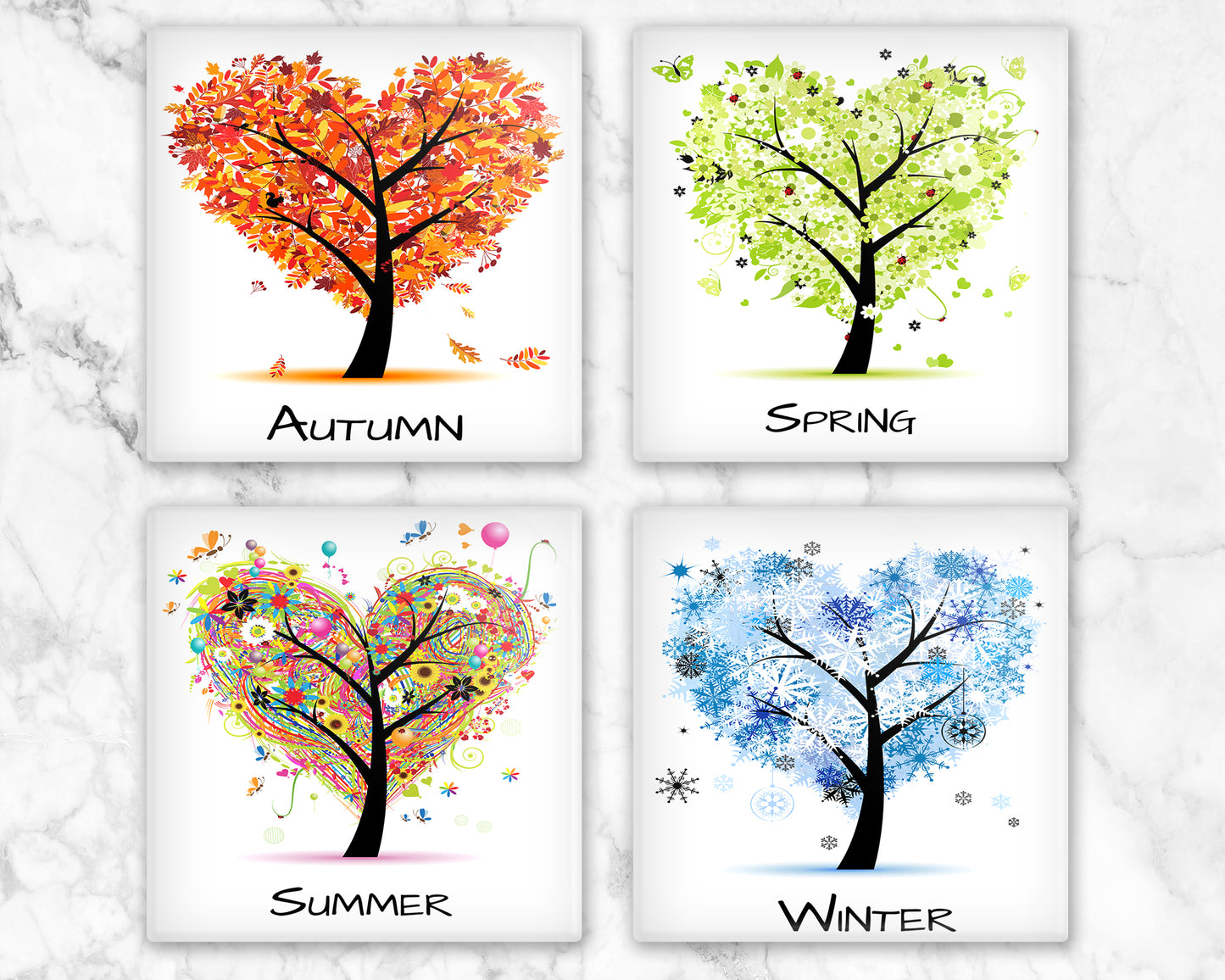 Four Seasons Glass Coaster Drinks Holder, Winter, Spring, Summer, Autumn, Four Seasons Coaster, Four Seasons, Kitchen Decor