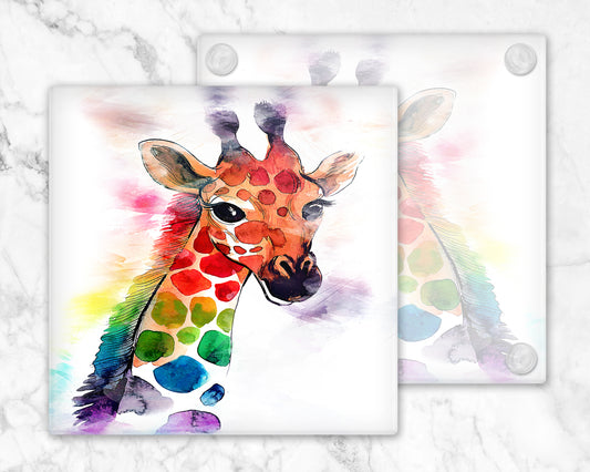 Colourful Giraffe Glass Coaster, Drinks Holder, Giraffe Coaster, Giraffes, Giraffe Gift
