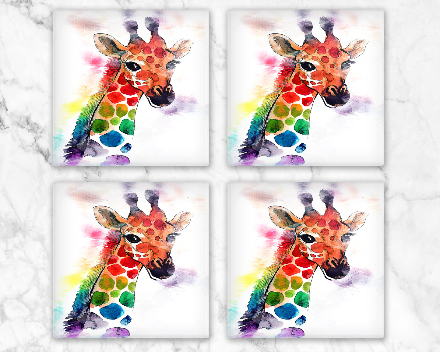 Colourful Giraffe Glass Coaster, Drinks Holder, Giraffe Coaster, Giraffes, Giraffe Gift
