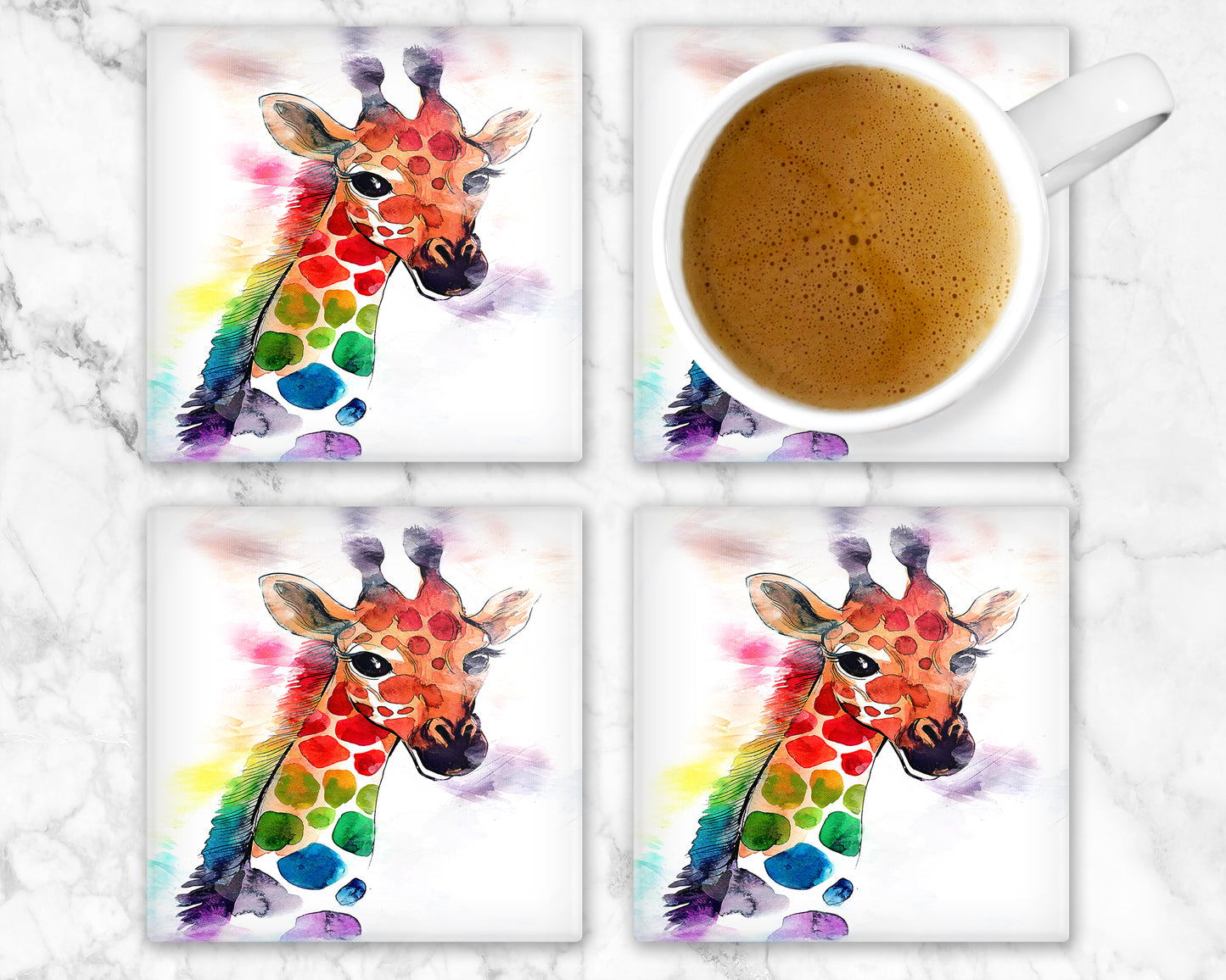 Colourful Giraffe Glass Coaster, Drinks Holder, Giraffe Coaster, Giraffes, Giraffe Gift