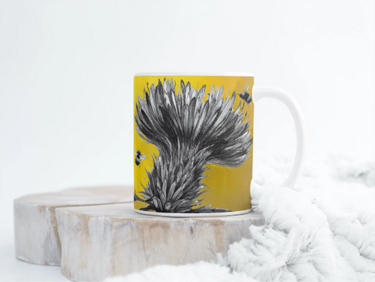 Brightly Coloured Thistle and Bee Tea Coffee Ceramic Mug, Bee Mug, Thistle Mug, Scottish Mug, Bee Lovers Gift, Buzzy Bees Mug, Bee Lovers