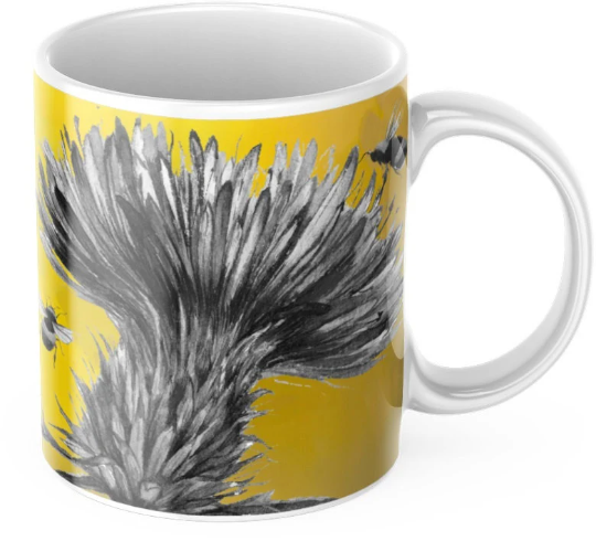 Brightly Coloured Thistle and Bee Tea Coffee Ceramic Mug, Bee Mug, Thistle Mug, Scottish Mug, Bee Lovers Gift, Buzzy Bees Mug, Bee Lovers