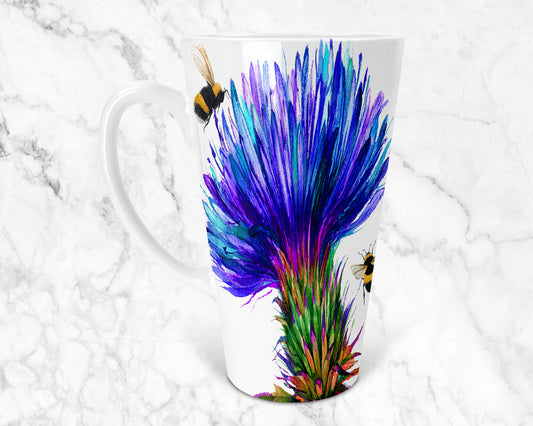 Scottish Thistle Watercolour Ceramic 17oz Skinny Latte Mug, Thistle Latte Mug, Thistle Mug, Thistle Gift, Skinny Latte Mug, Scottish Gift