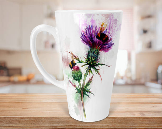 Scottish Thistle Ceramic 17oz Skinny Latte Mug, Thistle Latte Mug, Thistle Mug, Thistle Gift, Skinny Latte Mug, Scottish Gift