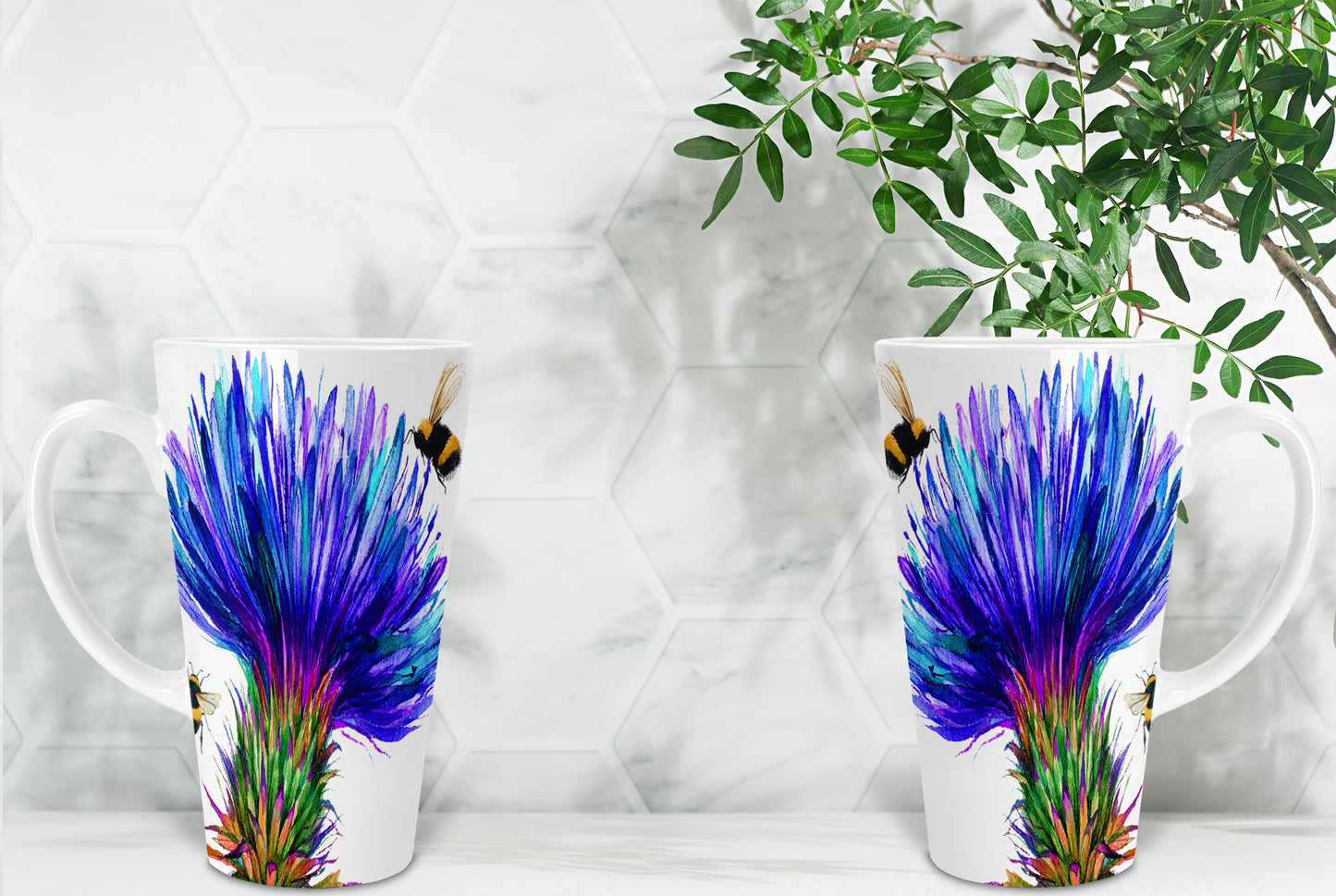 Scottish Thistle Watercolour Ceramic 17oz Skinny Latte Mug, Thistle Latte Mug, Thistle Mug, Thistle Gift, Skinny Latte Mug, Scottish Gift