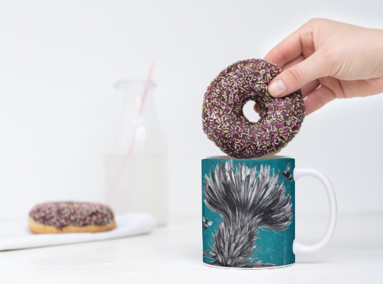 Brightly Coloured Thistle and Bee Tea Coffee Ceramic Mug, Bee Mug, Thistle Mug, Scottish Mug, Bee Lovers Gift, Buzzy Bees Mug, Bee Lovers