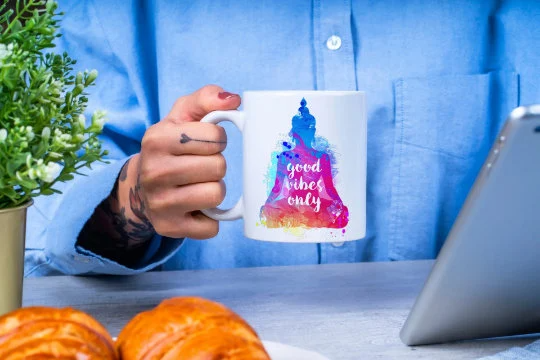 Good Vibes Only Yoga Buddha Mug Watercolour Zen Meditation-Gift for her-Gift for Him-Tea Coffee Cup- Coffee Tea Mug-Good Vibes Only
