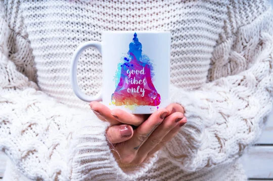 Good Vibes Only Yoga Buddha Mug Watercolour Zen Meditation-Gift for her-Gift for Him-Tea Coffee Cup- Coffee Tea Mug-Good Vibes Only