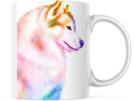 Brightly Coloured Wolf Tea Coffee Ceramic Mug, Husky Mug, Wolf Mug, Made In Scotland, Wolf Lovers Gift, Pastel Colours Mug, Wolf Lovers