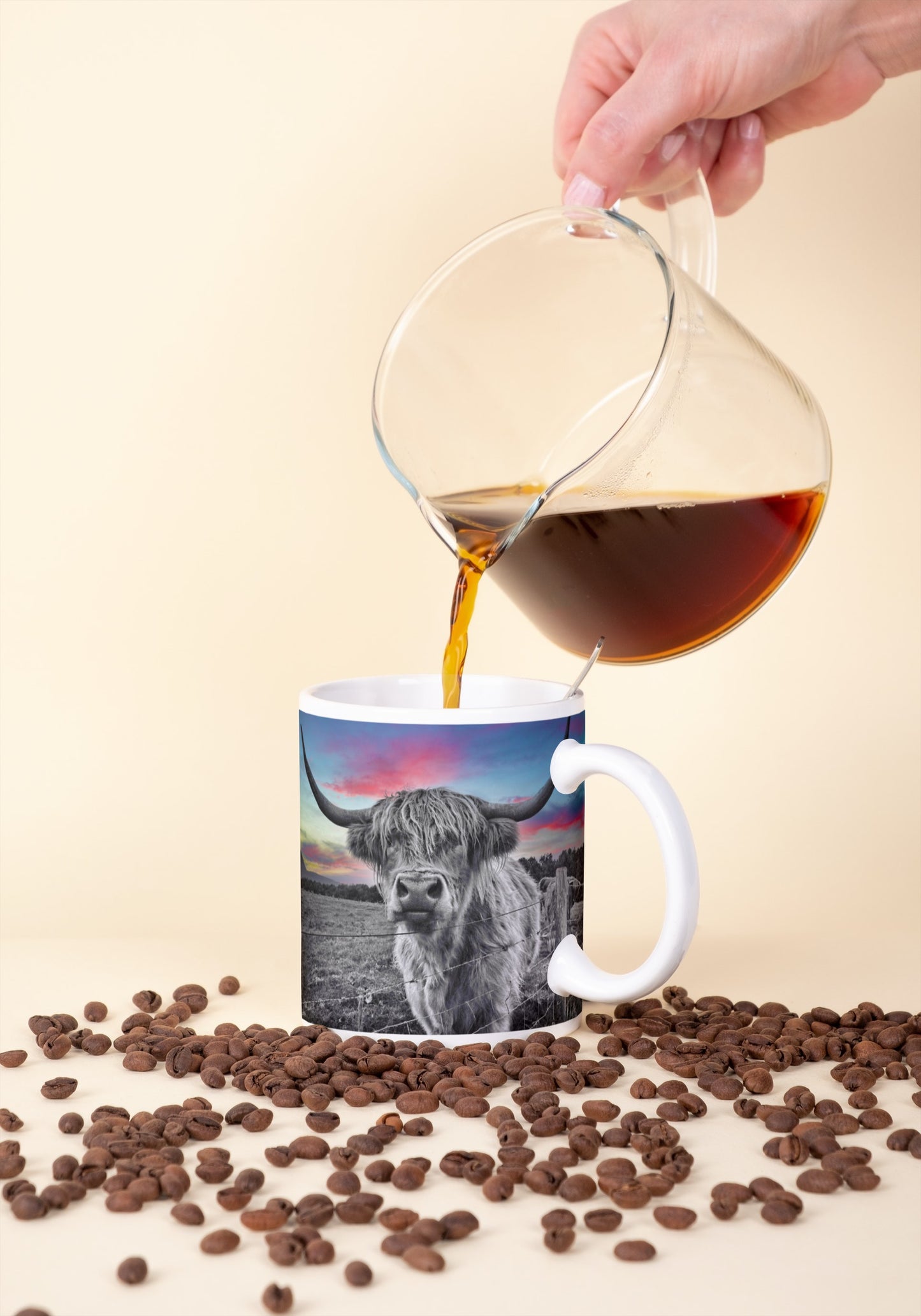 Dramatic Red Sky Highland Cow Tea Coffee Ceramic Mug