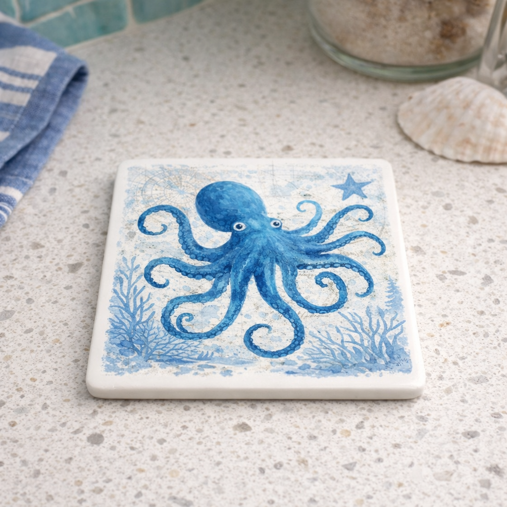 Sea Life Ceramic Coasters – Coastal Nautical Coaster Set | Designed in Scotland by Eiledon
