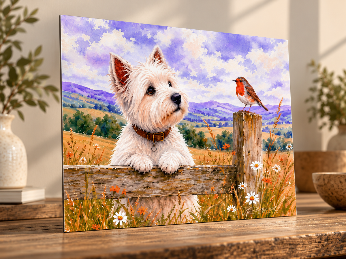 Westie & Robin – Scottish West Highland Terrier Wall Art | The Curious Collection