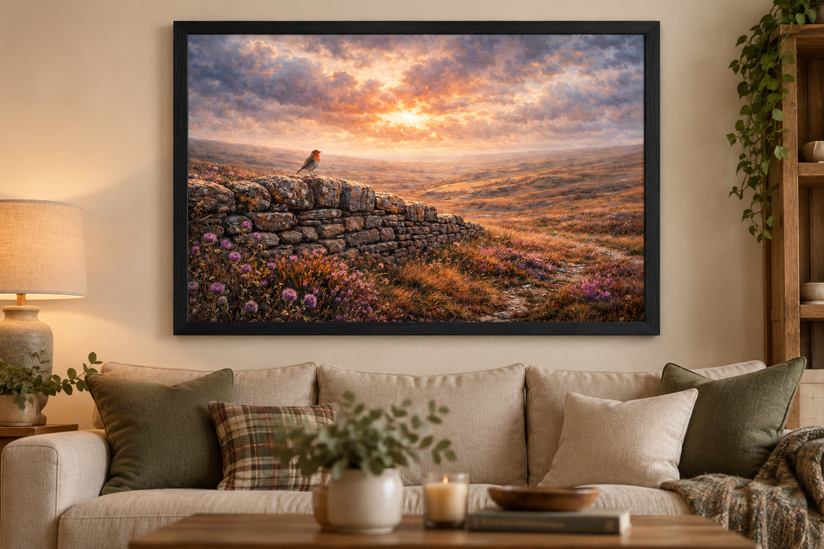 Still Paths – Robin | Scottish Landscape & Robin Art Print | A3 Framed or Print Only