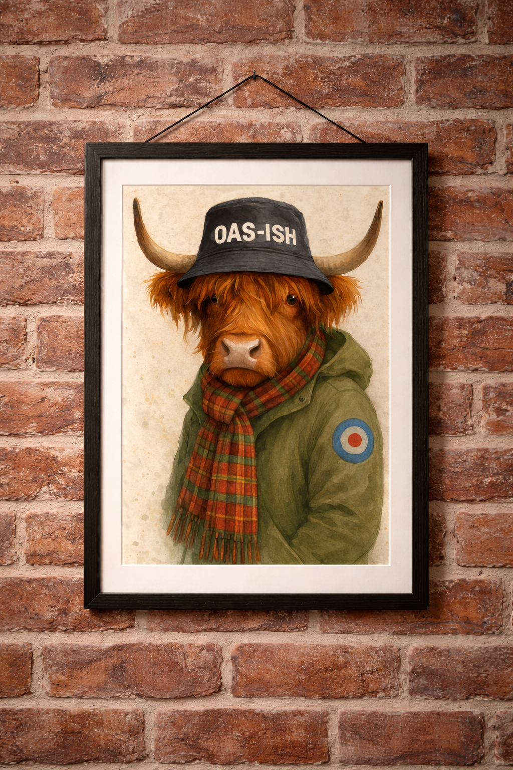 Oas-ish Highland Cow Watercolour Art Print – Oasis Music Inspired Mod Style-Limited Edition