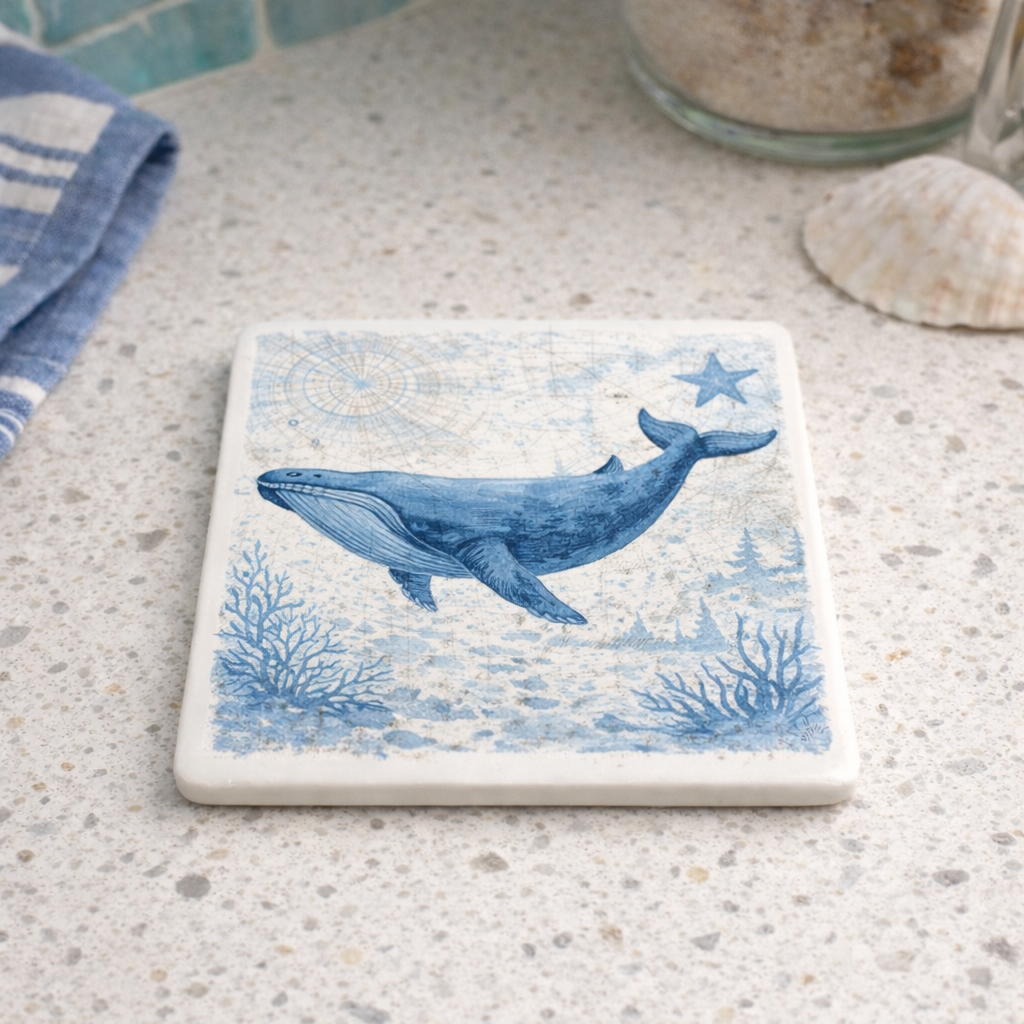 Sea Life Ceramic Coasters – Coastal Nautical Coaster Set | Designed in Scotland by Eiledon