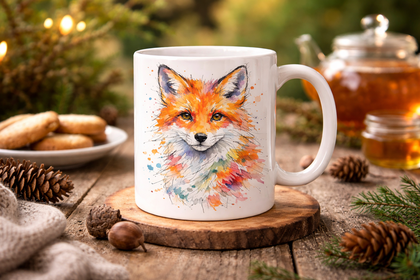 Ink & Wild Fox Mug – Colourful Watercolour Fox | 11oz Ceramic Mug