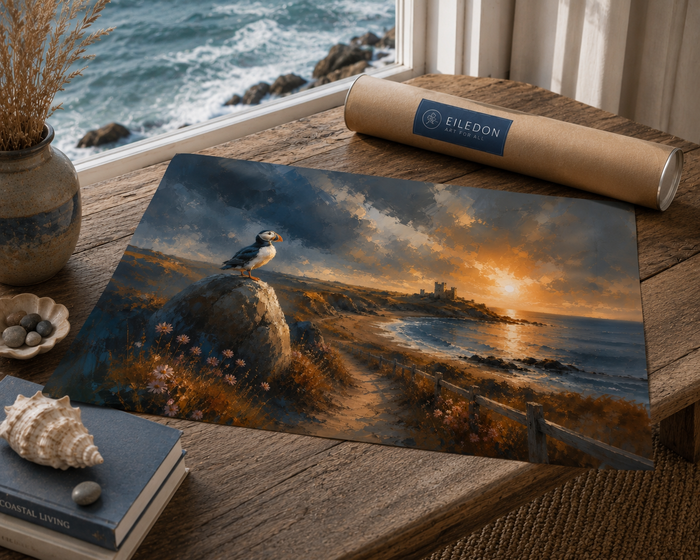 Still Paths – Puffin | Scottish Puffin Wall Art Print & Framed Coastal Artwork | A1, A2 & A3 | Eiledon