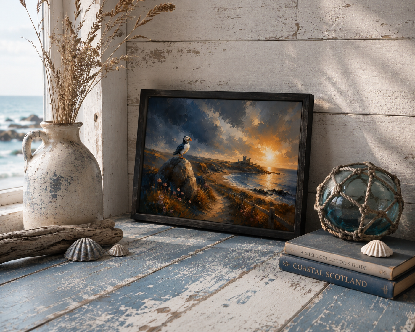 Still Paths – Puffin | Scottish Puffin Wall Art Print & Framed Coastal Artwork | A1, A2 & A3 | Eiledon