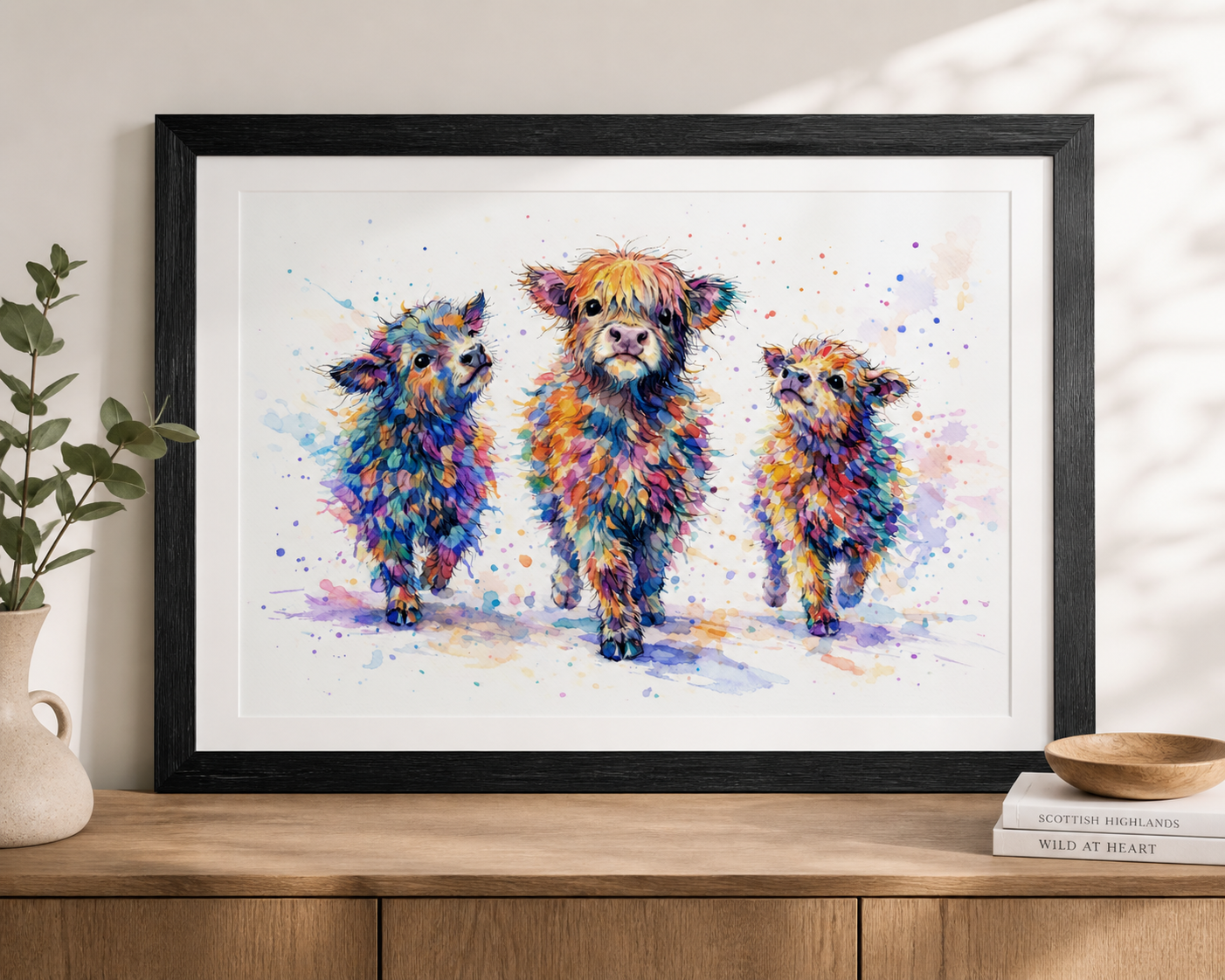 Wild in Colour – The Colourful Herd Highland Cow Print | Framed & Unframed Wall Art A4 A3 A2