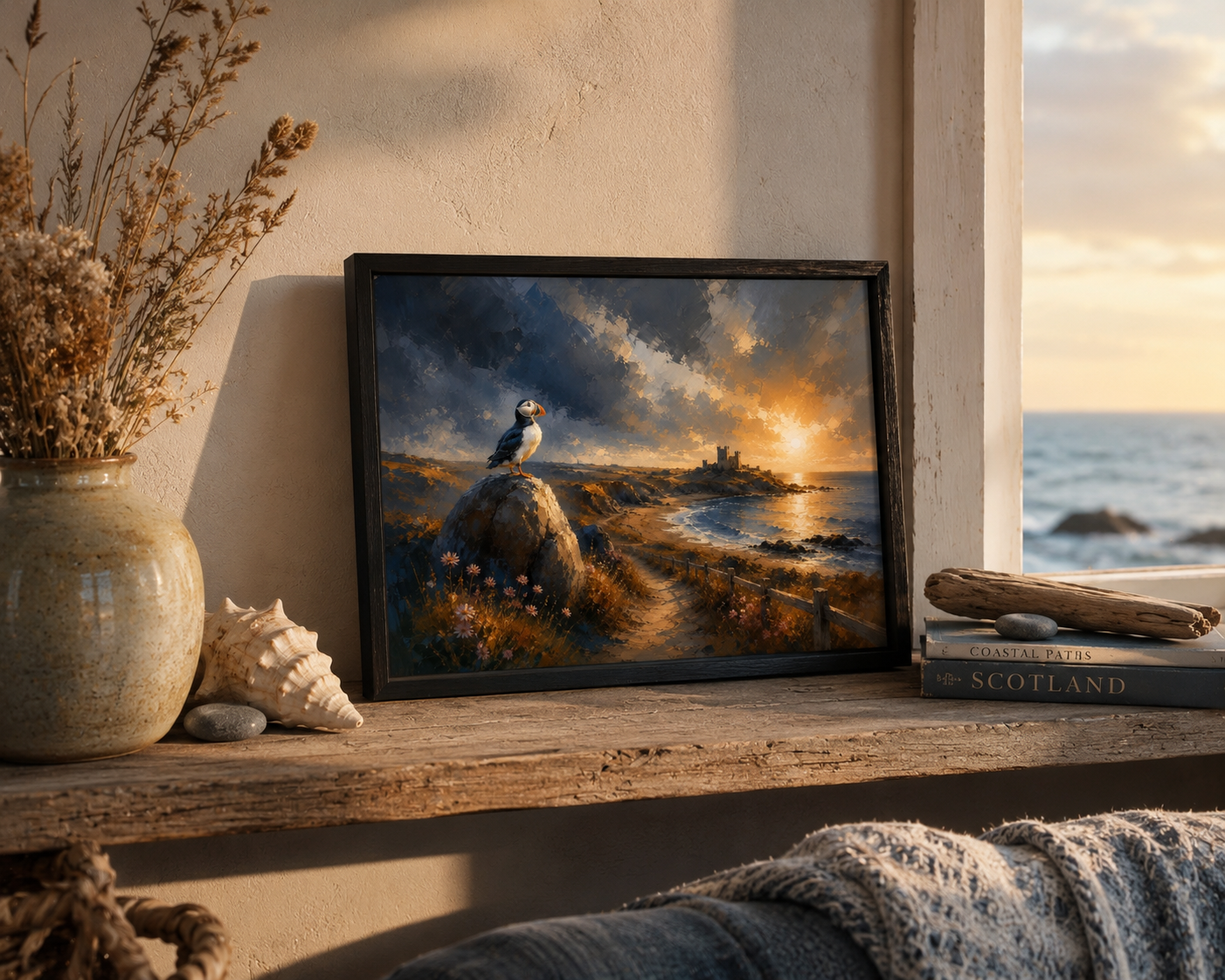 Still Paths – Puffin | Scottish Puffin Wall Art Print & Framed Coastal Artwork | A1, A2 & A3 | Eiledon