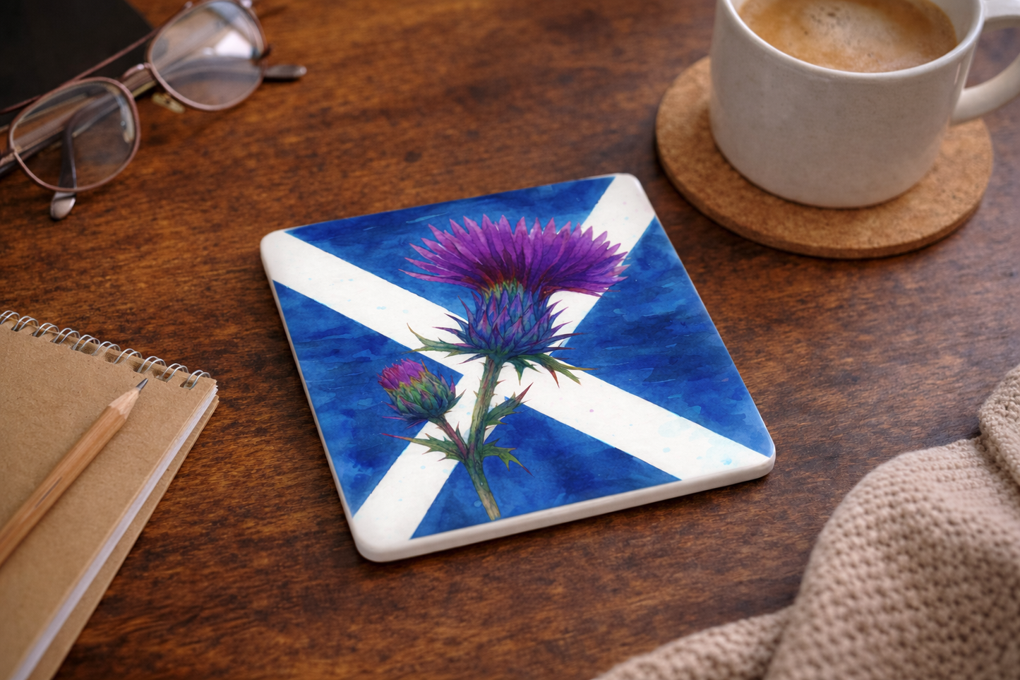 Saltire Thistle Ceramic Coasters – Set of 4