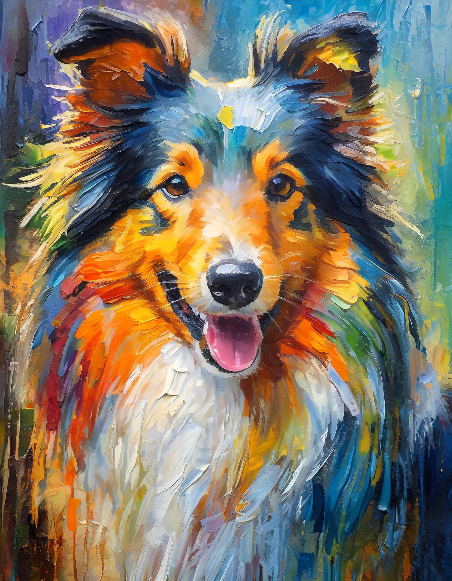 Framed Colourful Dog Print Light Grey Wood Frame by Eiledon