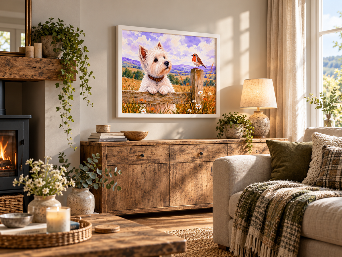 Westie & Robin – Scottish West Highland Terrier Wall Art | The Curious Collection