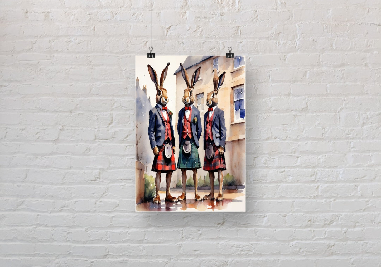 Three Hares in Kilts  A3 Wall Art print