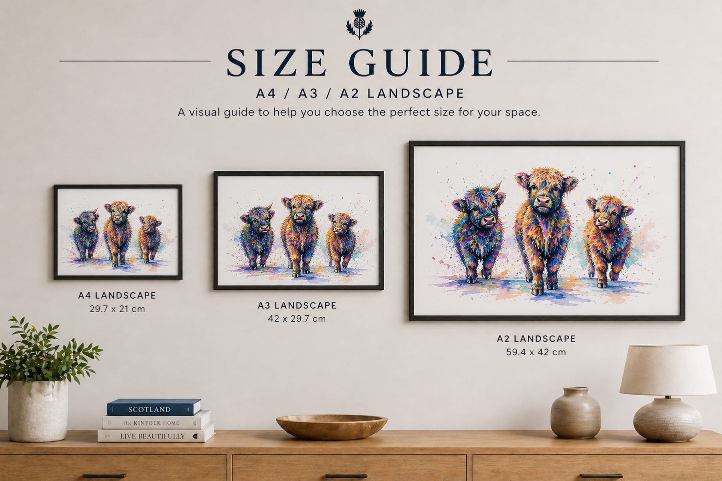 Wild in Colour – The Colourful Herd Highland Cow Print | Framed & Unframed Wall Art A4 A3 A2
