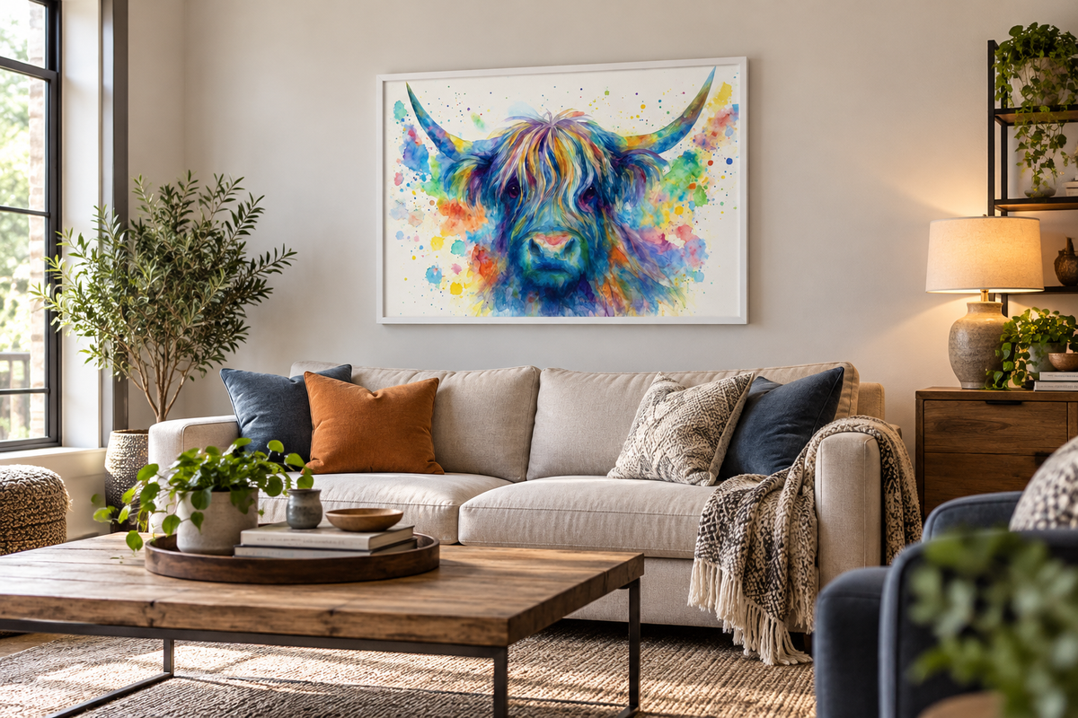 Bubbles of Colour | Highland Cow Wall Art | Thistle Bee Art