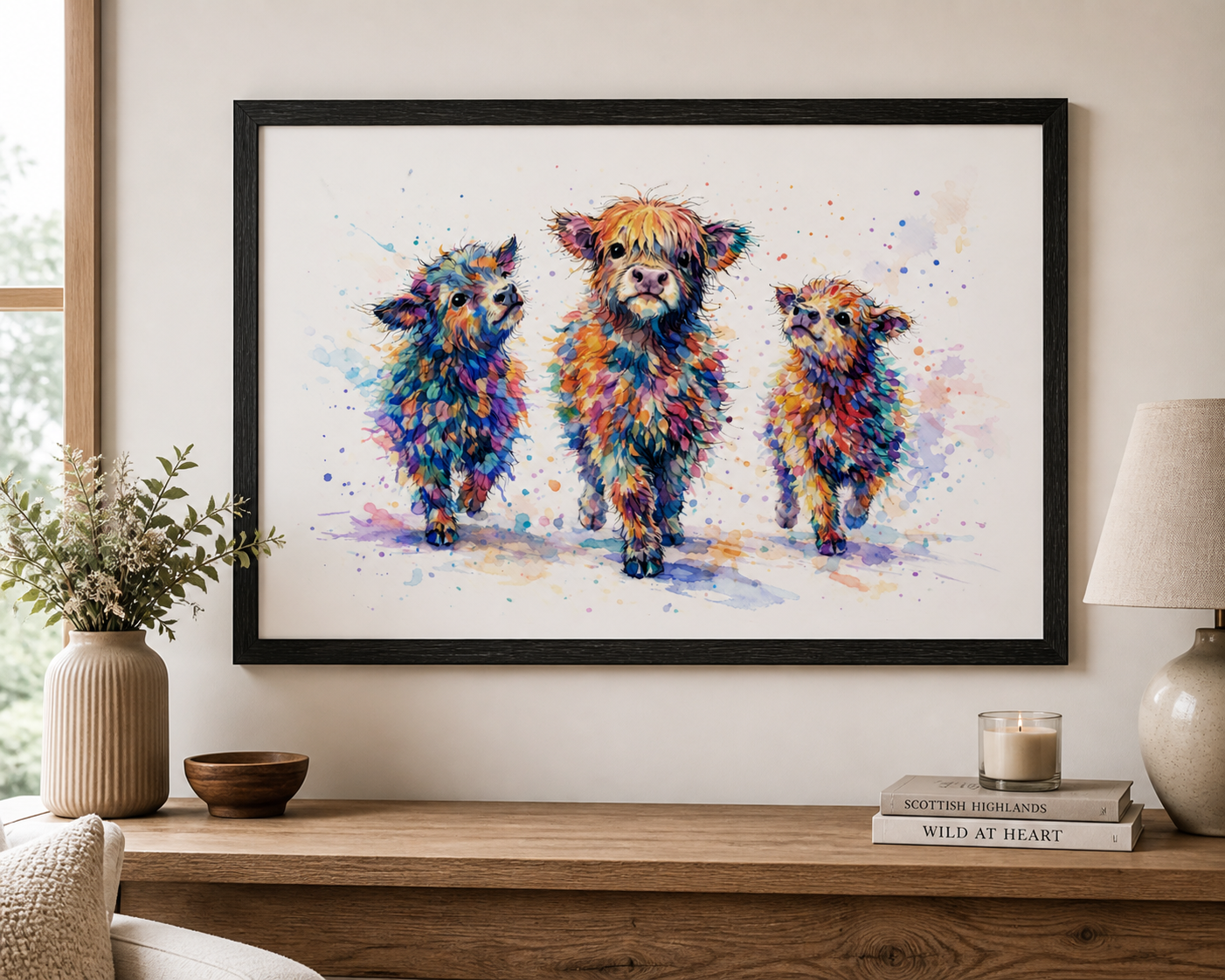 Wild in Colour – The Colourful Herd Highland Cow Print | Framed & Unframed Wall Art A4 A3 A2