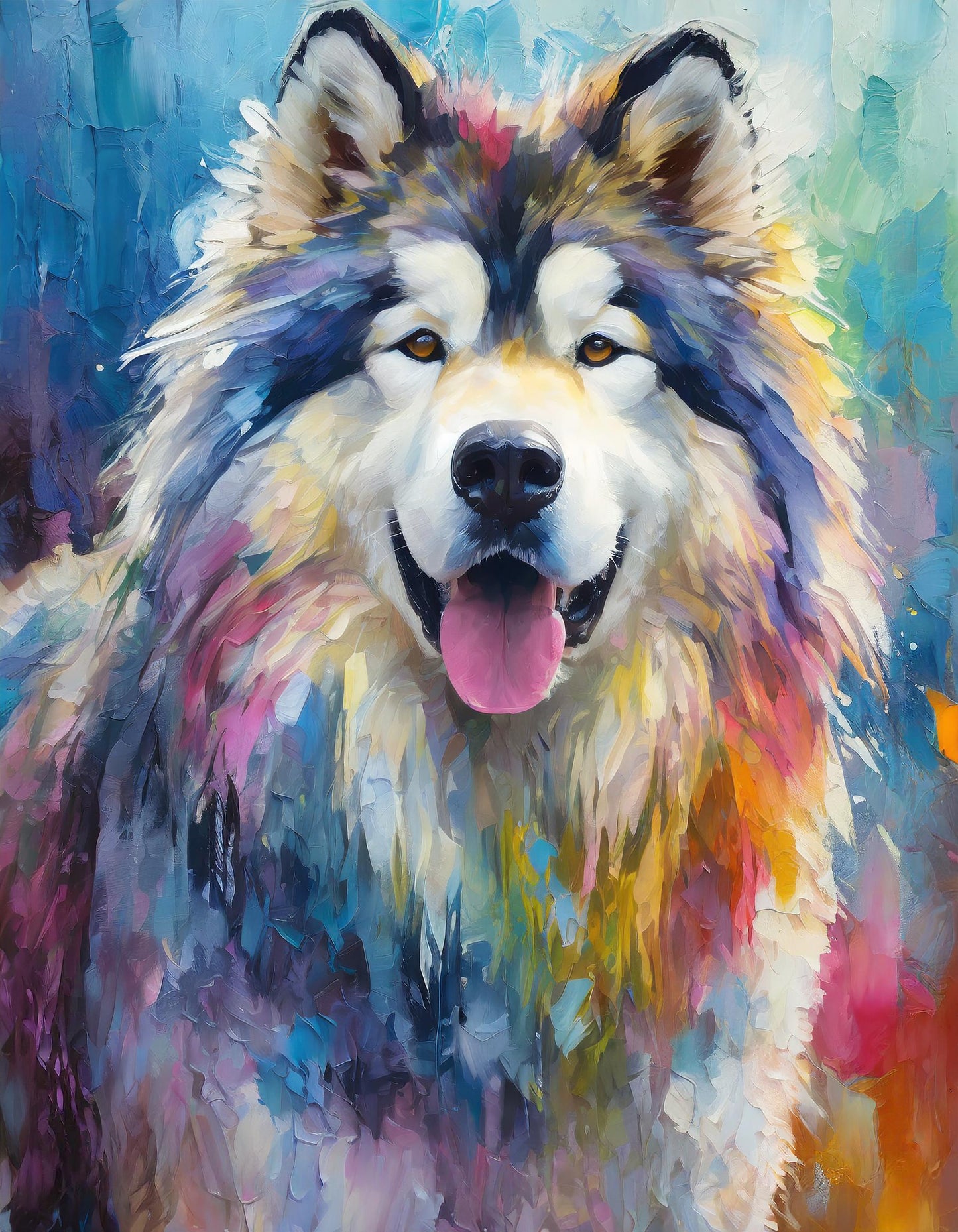 Framed Colourful Dog Print  Light Wood & White Frame by Eiledon