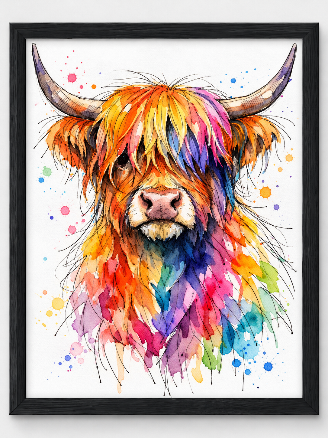 Colourful Highland Cow Wall Art | Scottish Art Print – Ink & Wild